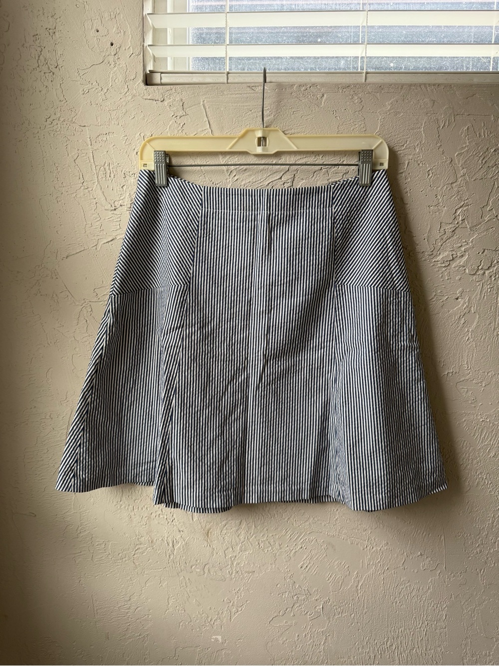 LOFT Navy and White Pinstripe A-Line Skirt